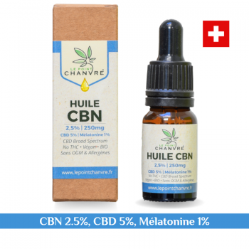 Huile BIO CBN, CBD, Mélatonine Broad Spectrum 2.5%/5% BIO 10 ml